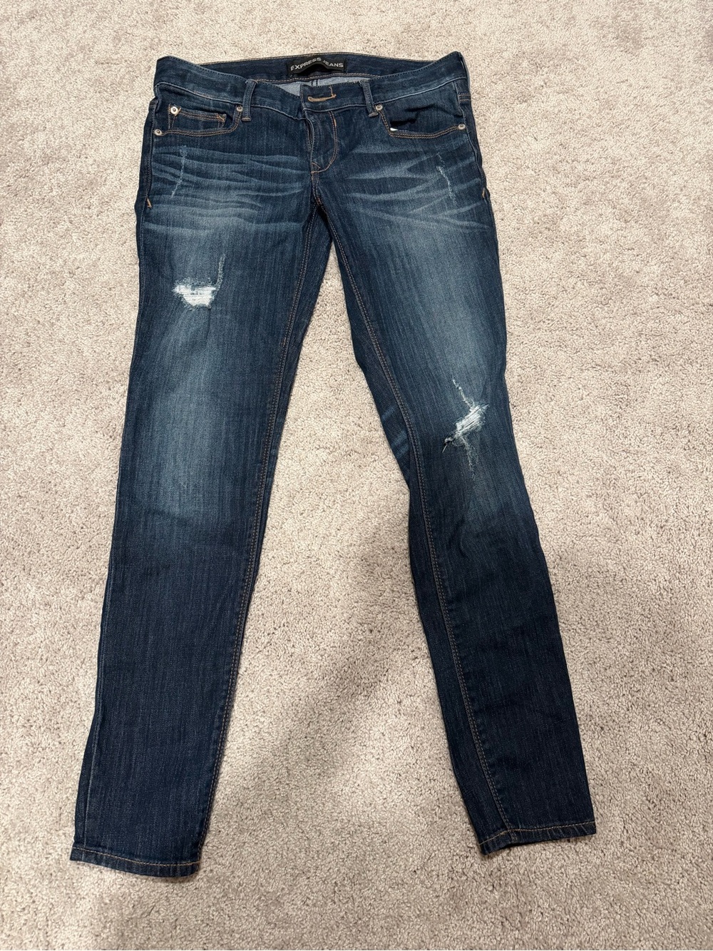 Express Dark Blue Women's Distressed Skinny Jeans